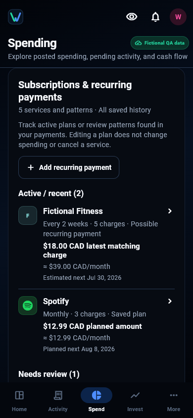 WorthLoom subscriptions list with sample payment records